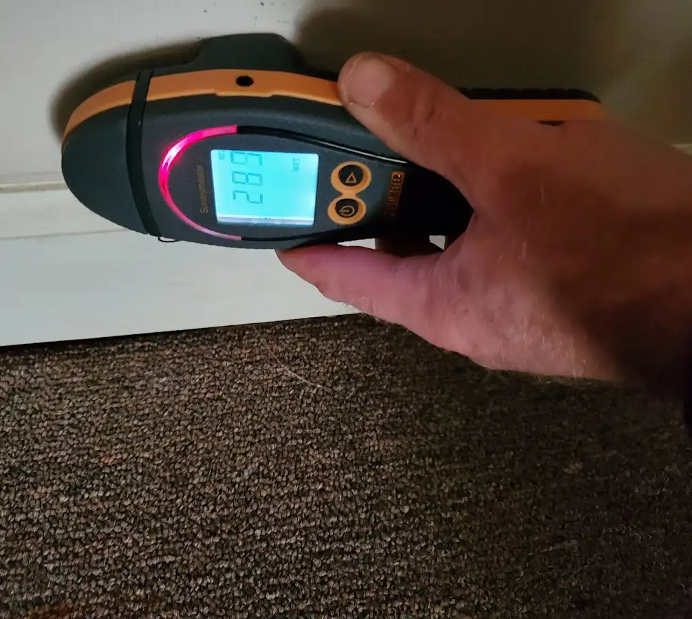 Moisture detection at baseboard during Storm Damage Restoration in Siesta Key
